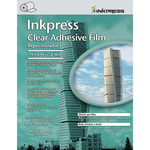 Inkpress Repositionable Adhesive Clear Film Rolls - InkJet Supply Pro